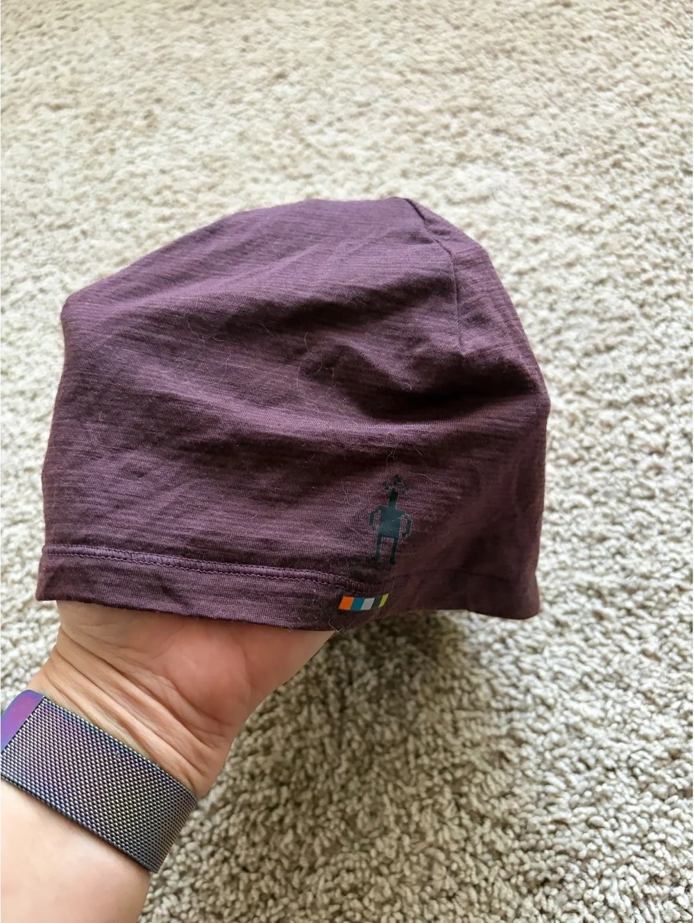 Dark plum Smartwool Merino Beanie lightweight jersey knit construction logo OS